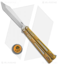 BRS Hybrid Replicant Standard Balisong Butterfly Knife Gold Titanium (4.6" SW) -Buck Knives Store BRS Hybrid Replicant Blaisong Butterfly Gold Ti Standard SW BHQ 135469 jr bottlecap