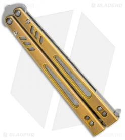 BRS Hybrid Replicant Standard Balisong Butterfly Knife Gold Titanium (4.6" SW) -Buck Knives Store BRS Hybrid Replicant Blaisong Butterfly Gold Ti Standard SW BHQ 135469 jr side