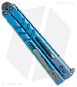 BRS Premium Alpha Beast Balisong Butterfly Knife Blue Ti (4.5" Acid) -Buck Knives Store BRS Premium Alpha Beast Balisong Blue Ti Acid BHQ 115541 jr side