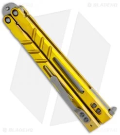 BRS Premium Alpha Beast Balisong Butterfly Knife Gold Ti (4.5" Stonewash) -Buck Knives Store BRS Premium Alpha Beast Balisong Gold Ti SW BHQ 115542 jr side