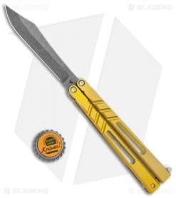 BRS Premium Channel Alpha Beast Balisong Butterfly Knife Gold Ti (4.5" Acid)CHAB -Buck Knives Store BRS Premium Channel Alpha Beast Balisong Butterfly Gold Ti Acid BHQ 107654 jr bottlecap