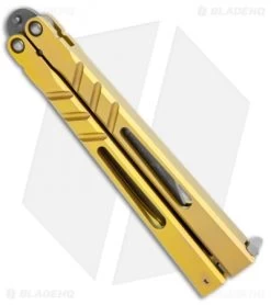 BRS Premium Channel Alpha Beast Balisong Butterfly Knife Gold Ti (4.5" Acid)CHAB -Buck Knives Store BRS Premium Channel Alpha Beast Balisong Butterfly Gold Ti Acid BHQ 107654 jr side