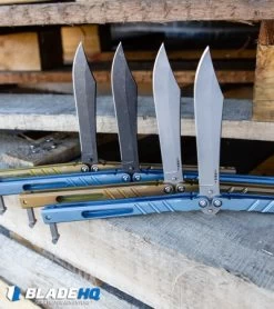 BRS Premium Channel Alpha Beast Balisong Butterfly Knife Blue Ti (4.5") CHAB -Buck Knives Store BRS Premium Channel Alpha Beast Balisong Butterfly Knife Blue Ti CHAB BHQ 107651 kp wood web 2