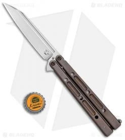 Bastinelli Creations Vulcan Balisong Butterfly Knife Ti (4.5" Satin) -Buck Knives Store Bastinelli Creations Vulcan Balisong Bronze Satin BHQ 102287 jr bottlecap