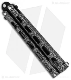 Bear & Son 115TAN Tanto Butterfly Knife Silver Vein (4" Black) -Buck Knives Store Bear Son Large Butterfly Silver Speckle Black Tanto 115TAN BHQ 52096 jr spine