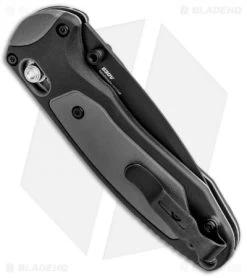 Benchmade 595SBK Mini Boost AXIS-Assist Knife Black/Gray (3.11" Black Serr) -Buck Knives Store Benchmade Mini Boost AXIS Assist Black Gray Black Serr 595SBK BHQ 78761 jr side