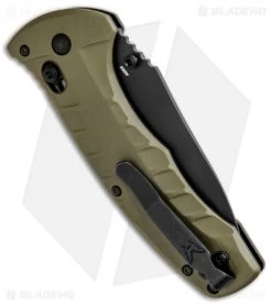 Benchmade Turret AXIS Lock Folding Knife OD Green G-10 (3.7" Black Serr) 980SBK -Buck Knives Store Benchmade Turret Axis Lock OD Green G 10 Black Serr 980SBK BHQ 92611 jr side