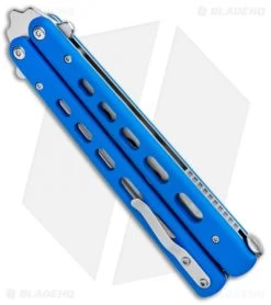 Boker Plus Balisong Trainer Butterfly Knife Blue G-10 (4" Satin) 01BO713 -Buck Knives Store Boker Plus Balisong Trainer Blue Holes G 10 Satin 01BO713SOI BHQ 99634 jr side