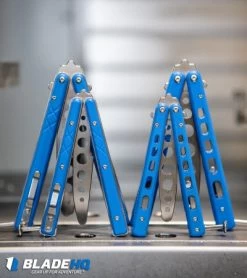 Boker Plus Mini Balisong Trainer Blue G-10 (3.25" Satin) 01BO715SOI -Buck Knives Store Boker Plus Balisong Trainer Butterfly Knife Blue G 10 Satin 01BO713 BHQ 99634 kp cnc web