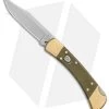 Buck Knives Buck 110 Automatic Knife OD Green Canvas Micarta/Brushed Brass (3.75" SW) -Buck Knives Store Buck 110 Auto Brushed Micarta Brass BHQ 88783 er