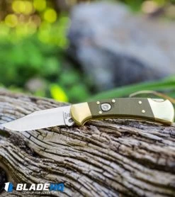 Buck Knives Buck 112 Exclusive Automatic Knife Green Micarta/Brass (3" Satin) -Buck Knives Store Buck 112 Exclusive Automatic Knife Green Micarta Brass Satin BHQ 101545 kp log web
