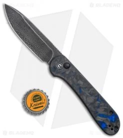 CIVIVI Elementum Button Lock Knife Blue/Black Shred CF (3.5" Damascus) -Buck Knives Store CIVIVI Elementum Push Button Lock Shred CF with Blue Damascus BHQ 120931 jr bottlecap