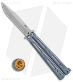 DogBite Knives DB3.1 Balisong Butterfly Knife Blue Ti (4" Stonewash) -Buck Knives Store DogBite Knives DB3 1 blue ti sw 440c BHQ 74385 er bottlecap