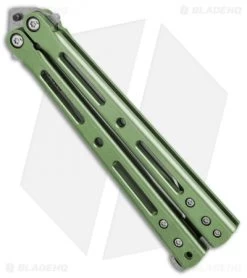 DogBite Knives DB3.1 Balisong Butterfly Knife Green Titanium (4" Stonewash) -Buck Knives Store DogBite Knives DB3 1 green ti sw 440c BHQ 35284 er spine