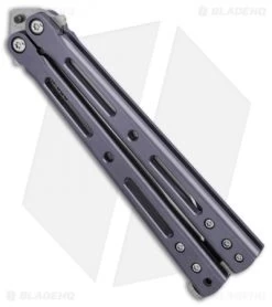 DogBite Knives DB3.1 Balisong Butterfly Knife Purple Ti (4" Stonewash) -Buck Knives Store DogBite Knives DB3 1 purple ti sw 440c BHQ 74381 er spine
