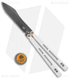 EOS Trident Balisong Butterfly Knife Stormtrooper White Ti (4.5" Black DLC) -Buck Knives Store EOS Trident Balisong Butterfly Stormtrooper Ti DLC BHQ 120797 jr bottlecap