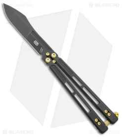 EOS Trident Balisong Butterfly Knife Black Titanium W/ Gold (4.5" Black S30V)