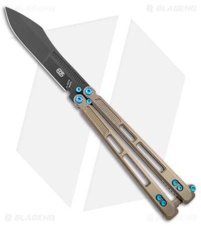 EOS Trident Balisong Butterfly Knife Bronze Titanium W/ Blue (4.5" Black S30V) 3 EOS Trident Balisong Butterfly Knife Bronze Titanium W/ Blue (4.5" Black S30V)