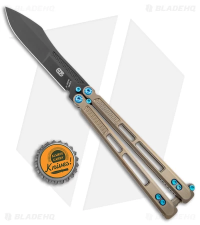 EOS Trident Balisong Butterfly Knife Bronze Titanium W/ Blue (4.5" Black S30V) 6 EOS Trident Balisong Butterfly Knife Bronze Titanium W/ Blue (4.5" Black S30V) - Image 4
