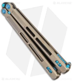 EOS Trident Balisong Butterfly Knife Bronze Titanium W/ Blue (4.5" Black S30V) 8 EOS Trident Balisong Butterfly Knife Bronze Titanium W/ Blue (4.5" Black S30V) -Buck Knives Store EOS Trident Bronze Blue Black BHQ 135855 jr side