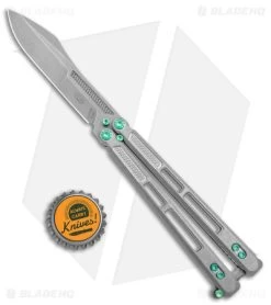 EOS Trident Balisong Butterfly Knife Gray Titanium W/ Green (4.5" SW S30V) -Buck Knives Store EOS Trident SW Green SW BHQ 135854 jr bottlecap