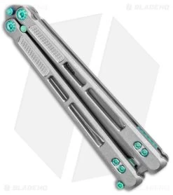 EOS Trident Balisong Butterfly Knife Gray Titanium W/ Green (4.5" SW S30V) -Buck Knives Store EOS Trident SW Green SW BHQ 135854 jr side