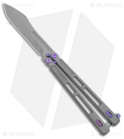 EOS Trident Balisong Butterfly Knife Gray Titanium W/ Purple (4.5" SW S30V)