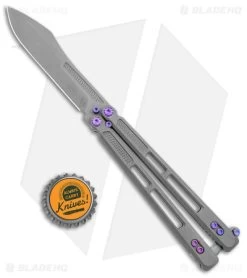 EOS Trident Balisong Butterfly Knife Gray Titanium W/ Purple (4.5" SW S30V) -Buck Knives Store EOS Trident Sasha Purple BB BHQ 135852 jr bottlecap