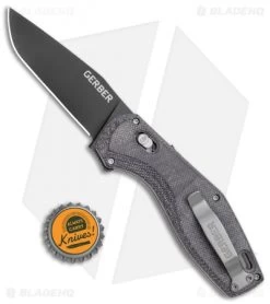 Gerber Hyperflip Assisted Opening Knife Black/Gray Micarta (3.4" Blk) 30-001852 -Buck Knives Store Gerber Hyperflip Assisted Opening Black Gray Micarta Black BHQ 120840 jr bottlecap