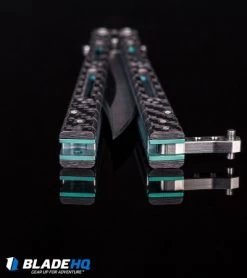 Hom Design Basilisk-R Balisong Butterfly Knife CF W/Teal Liners (4.6" Stonewash) -Buck Knives Store HOM Design Balisong Butterfly knife BHQ kp black handles web