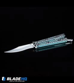 Hom Design Basilisk-R Balisong Butterfly Knife CF W/Teal Liners (4.6" Stonewash) -Buck Knives Store HOM Design Balisong Butterfly knife BHQ kp black web