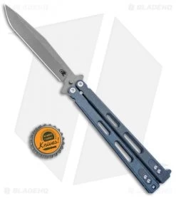 Hinderer Knives Nieves V2 Balisong Butterfly Knife Battle Blue Ti (4.6" Working) -Buck Knives Store Hinderer Knives Nieves Balisong Butterfly Battle Blue Ti Working Finish BHQ 98897 jr bottlecap