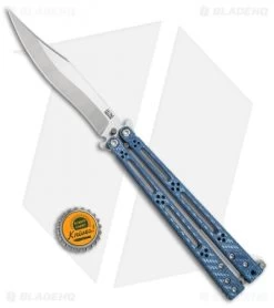 Hom Design Basilisk-R Balisong Butterfly Knife Blue Twill (4.6" Satin) -Buck Knives Store Hom Design Basilisk R Balisong blue twill satin BHQ 68782 er size