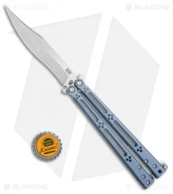 Hom Design Basilisk-R Titanium Balisong Butterfly Knife Blue Ano (4.6" Satin) -Buck Knives Store Hom Design Basilisk R ti blue BHQ 68532 er size