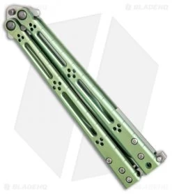 Hom Design Basilisk-R Titanium Balisong Butterfly Knife Green Ano (4.6" Satin) -Buck Knives Store Hom Design Basilisk R ti green satin BHQ 68531 er side