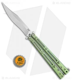 Hom Design Basilisk-R Titanium Balisong Butterfly Knife Green Ano (4.6" Satin) -Buck Knives Store Hom Design Basilisk R ti green satin BHQ 68531 er size