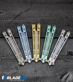 Hom Design Chimera Premium Balisong Knife Gold Ti/CF (4.75 Satin) -Buck Knives Store Hom Design Chimera Premium Balisong Knife Gold Ti CF Satin BHQ 100558 kp burnt wood web 1