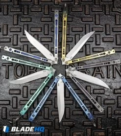 Hom Design Chimera Premium Balisong Knife Gold Ti/CF (4.75 Satin) -Buck Knives Store Hom Design Chimera Premium Balisong Knife Satin Ti Blue G 10 4.75 Two Tone BHQ 100561 kp storm drain web 1