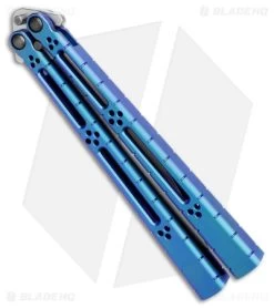 Hom Design I-Basilisk Channel Butterfly Knife Blue Titanium (4.5" Stonewash) -Buck Knives Store Hom Design I Basilisk Channel Butterfly Blue Ti SW BHQ 175601 jr side
