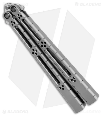 Hom Design I-Basilisk Channel Butterfly Knife Silver Ti (4.5" Stonewash) 5 Hom Design I-Basilisk Channel Butterfly Knife Silver Ti (4.5" Stonewash) - Image 3