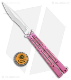 Hom Design I-Basilisk Channel Butterfly Knife Magenta Ti Latched (4.5" Satin) -Buck Knives Store Hom Design I Basilisk Channel Butterfly Magenta Ti Latched Satin BHQ 175608 jr bottlecap