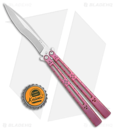 Hom Design I-Basilisk Channel Butterfly Knife Magenta Titanium (4.5" Stonewash) 6 Hom Design I-Basilisk Channel Butterfly Knife Magenta Titanium (4.5" Stonewash) - Image 4