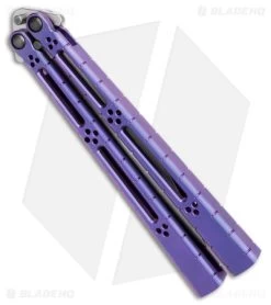 Hom Design I-Basilisk Channel Butterfly Knife Purple Titanium (4.5" Stonewash) -Buck Knives Store Hom Design I Basilisk Channel Butterfly Purple Ti SW BHQ 175605 jr side