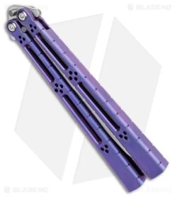Hom Design I-Basilisk Channel Butterfly Knife Purple Titanium (4.5" Stonewash) -Buck Knives Store Hom Design I Basilisk Channel Butterfly Purple Ti SW BHQ 175605 jr spine