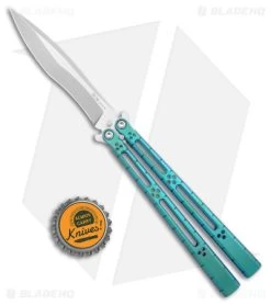 Hom Design I-Basilisk Channel Butterfly Knife Teal Titanium (4.5" Stonewash) -Buck Knives Store Hom Design I Basilisk Channel Butterfly Teal Ti SW BHQ 175603 jr bottlecap