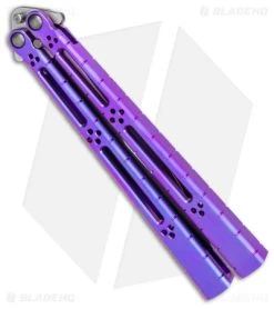 Hom Design I-Basilisk Channel Butterfly Knife Purple Titanium (4.5" Acid Wash) -Buck Knives Store Hom Design i Basilisk Channel Butterfly Purple Ti Acid Wash BHQ 165017 jr side