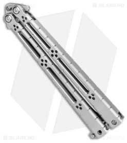 Hom Design I-Basilisk Channel Butterfly Knife Silver Ti + Latch (4.5" Satin) -Buck Knives Store Hom Design i Basilisk Channel Butterfly Silver Ti Satin BHQ 165016 jr spine