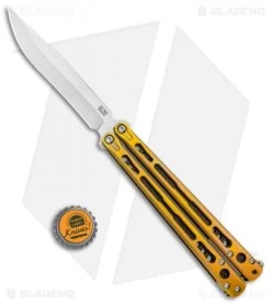 Hom Design Chimera Premium Balisong Knife Gold Ti/CF (4.75 Satin) -Buck Knives Store Hom Designs Chimera Premium Butterfly Knife Gold Ano Satin BHQ 100558 jr bottlecap