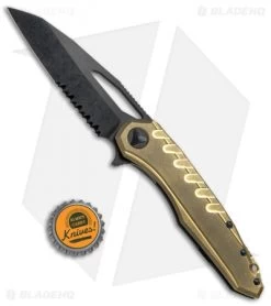 Microtech Sigil MK6 Frame Lock Knife Brass/Black (3.75" DLC Serr) -Buck Knives Store MICROTECH SIGIL MK6 FL BRASS BLACK DLC SERR 196 2 DLCBR BHQ 76137 JR bottlecap 2