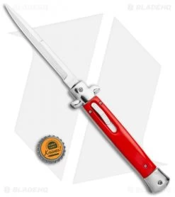 Mago 11" Italian Stiletto OTF Automatic Knife Red/Polished (Satin Bayonet) 11 Mago 11" Italian Stiletto OTF Automatic Knife Red/Polished (Satin Bayonet) -Buck Knives Store Mago 11in Red Bayo Italian Stiletto OTF Auto Satin Silver Boster GX 36174 jr bottlecap